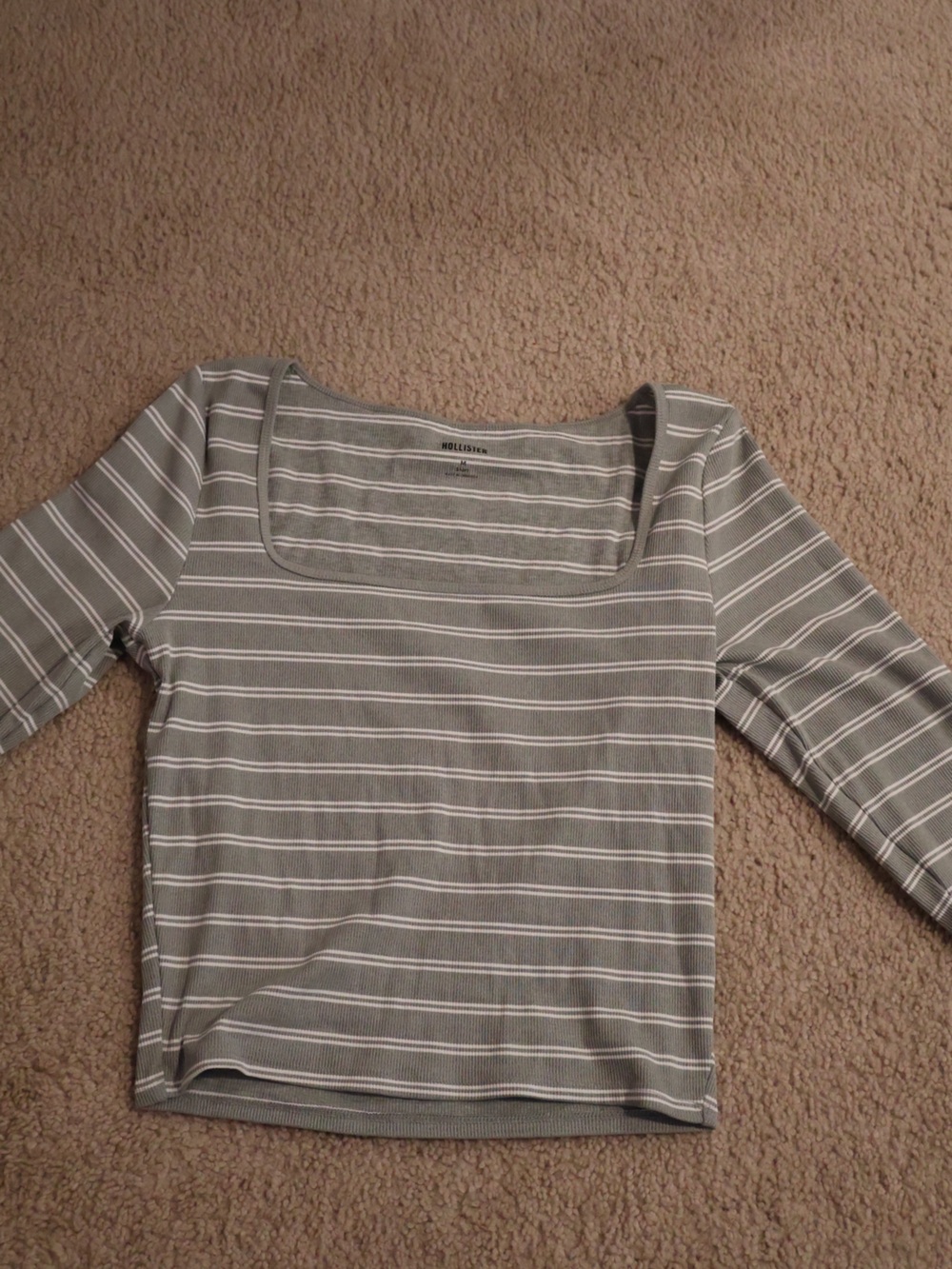 Hollister Gray and White Striped Long-Sleeve Top